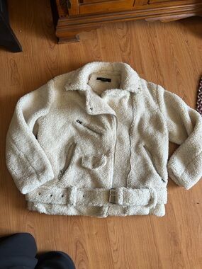 Forever 21 Cream Sherpa Moto Jacket